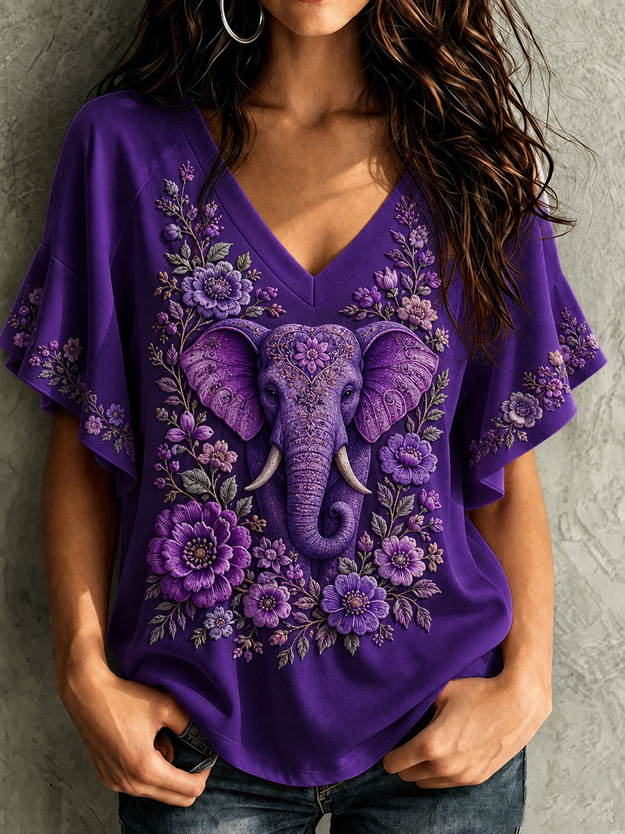 Kvinders Alzheimers bevidsthed Elefant blomster Hang Shot Shot ærme T-shirt