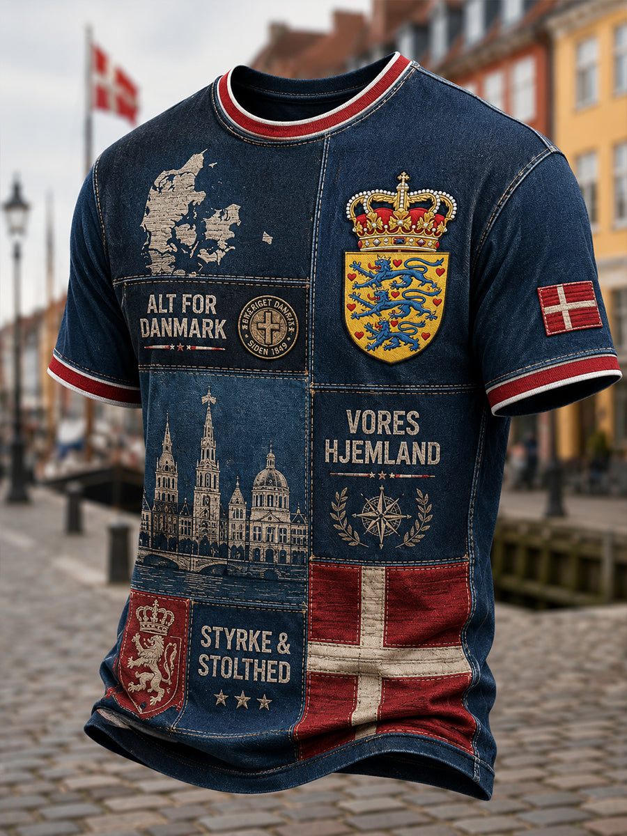 Mænds t-shirt med korte ærmer og patriotisk hædersmærke-tryk