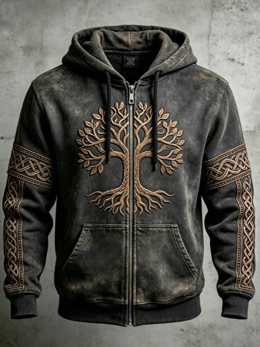 Mænds Retro Viking Valknut træ liv farve Block design kunst zip-Up Hoodie