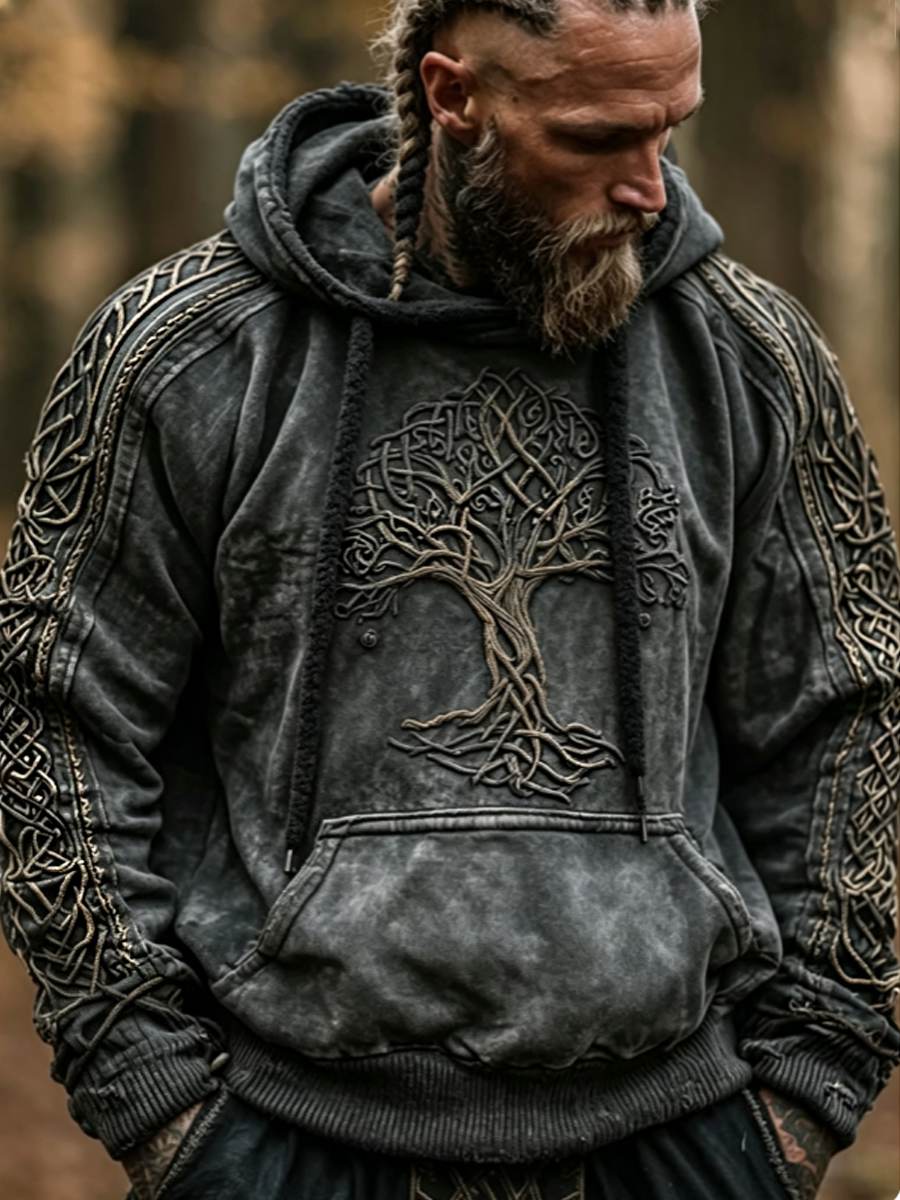 Herre-vikingens keltiske knude livets træ kunst hættetrøje