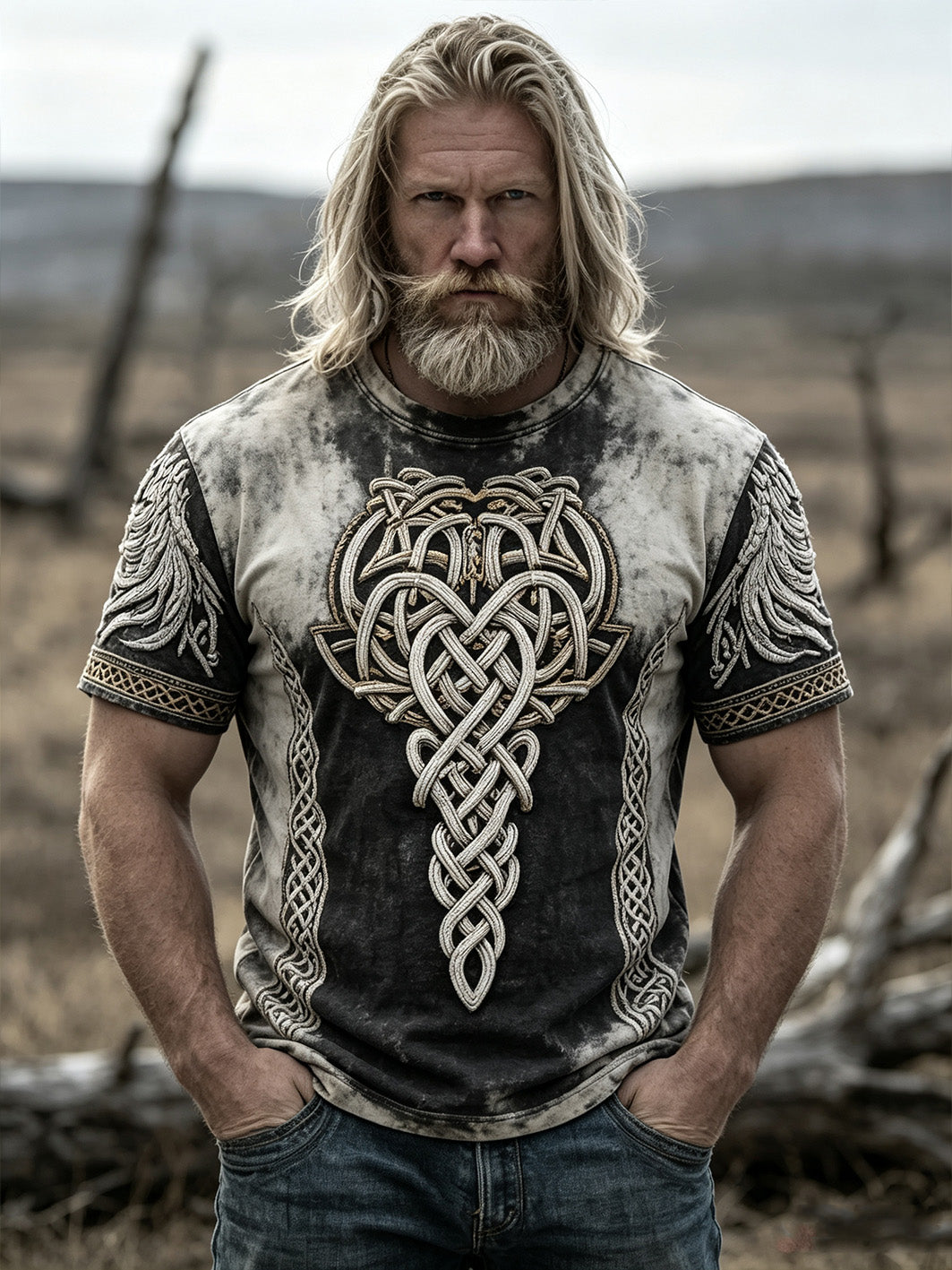 Mænds retro Viking Celtic knude mønster trykt afslappet kort ærme T-shirt