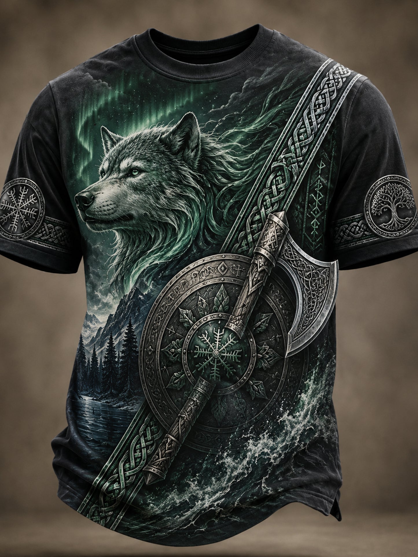 Finlandsk patriotisk kunstprint-T-shirt til mænd med vikingetema