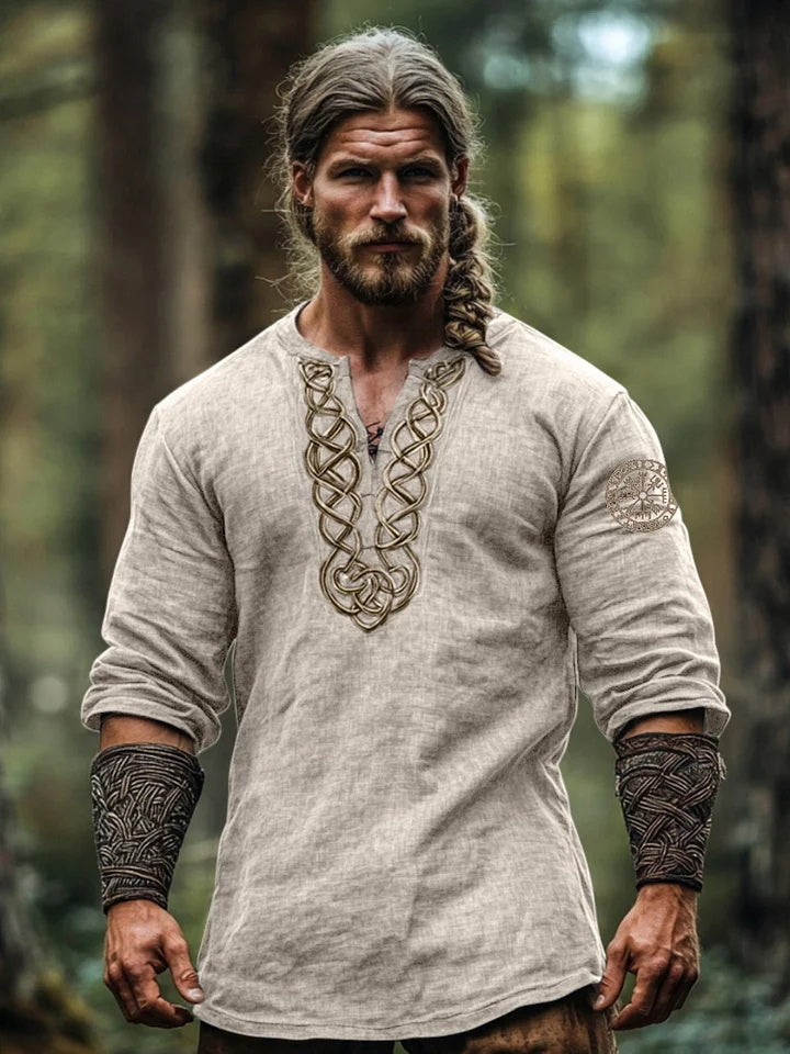 Mænds Viking tre-kvartærme bomuld og linned top.