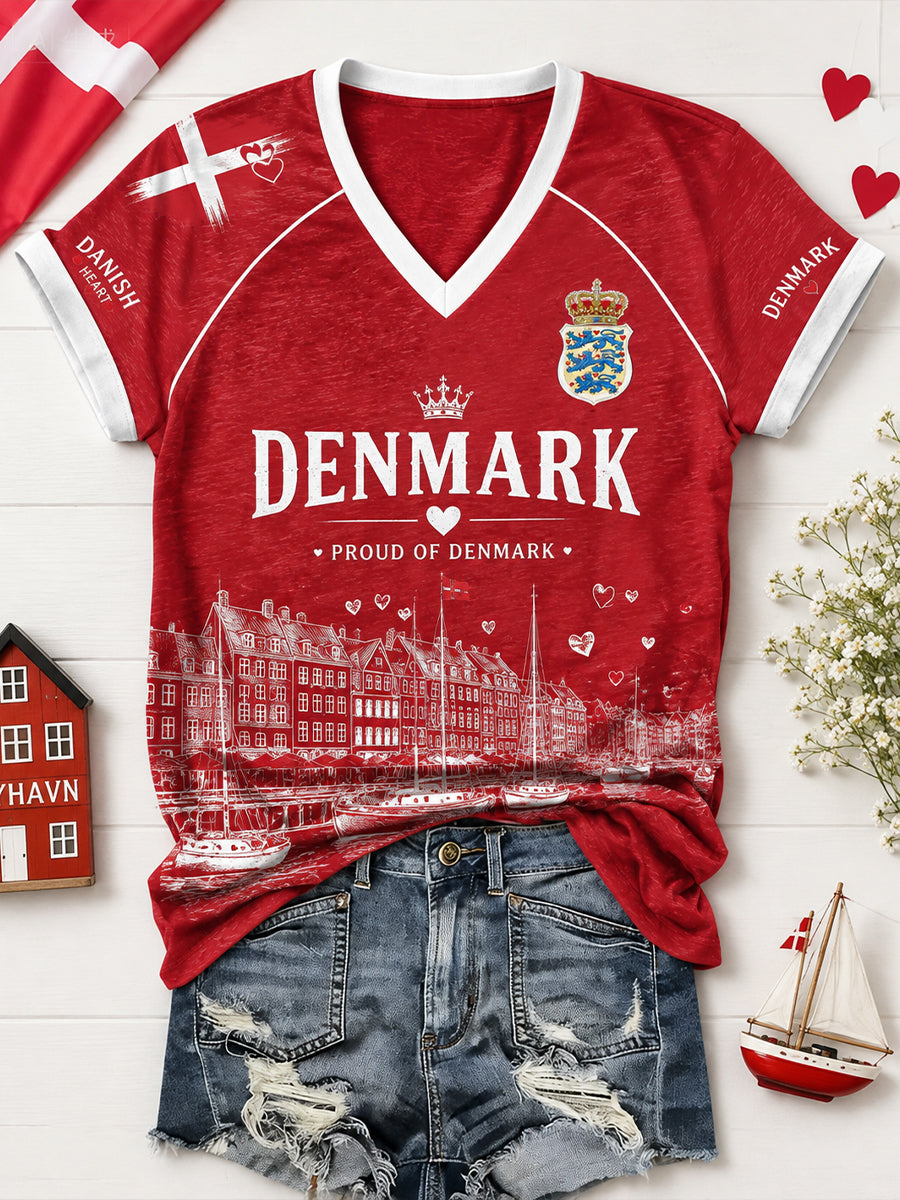 Kvinders Patriotisk grafisk udskrive Raglan-ærme V-hals Kort-ærme øverst