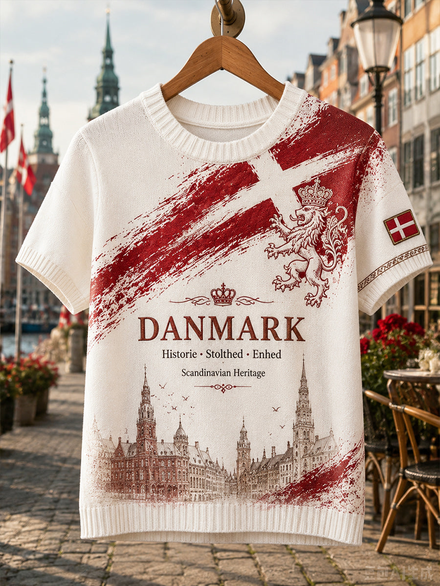 Kvindernes patriotiske grafiske strikket t-shirt med korte ærmer