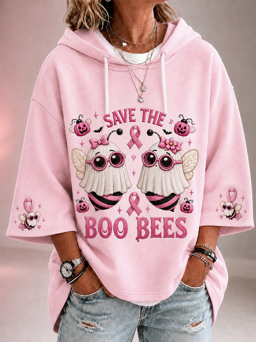 Kvinders redde Boo Bees Halloween Pink Ghost Bies Print Bryst kræft opmærksomhed Support 3/4 ærme Hoodiee