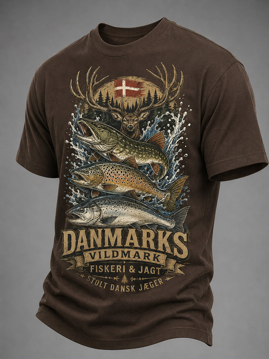 Herre-T-shirt med korte ærmer og udendørs jagtmotiv