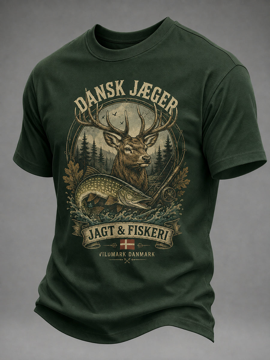 Herre-T-shirt med korte ærmer og udendørs jagtmotiv