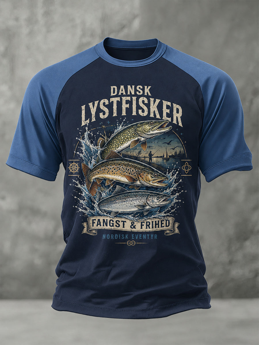 Mænds raglan-T-shirt med korte ærmer og udendørsjagtmotiv