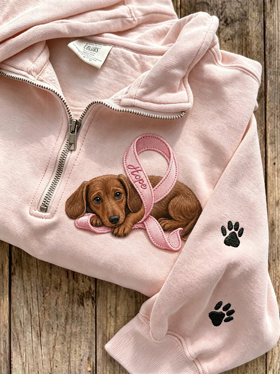 Kvinders håb lyserødt bånd gravørhund og poteaftryk sweatshirt med lynlås