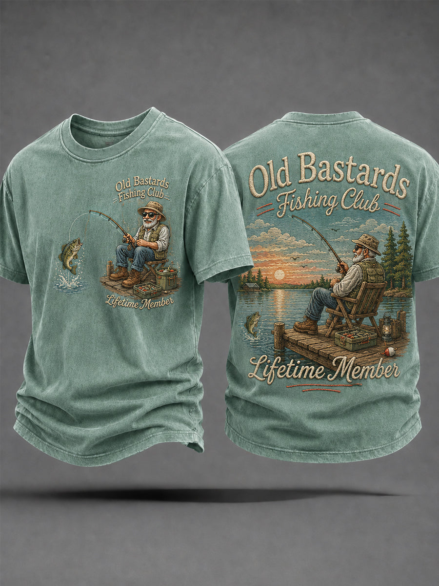 Mænds Sjove Gamle Skiderikker Fiskeriklub Livstidsmedlemsprint Afslappet T-shirt