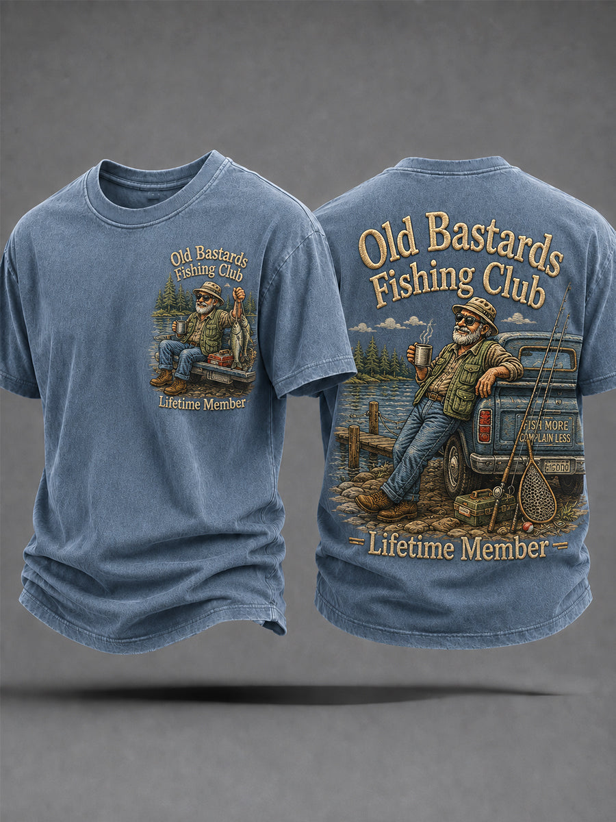 Mænds Sjove Gamle Skiderikker Fiskeriklub Livstidsmedlemsprint Afslappet T-shirt