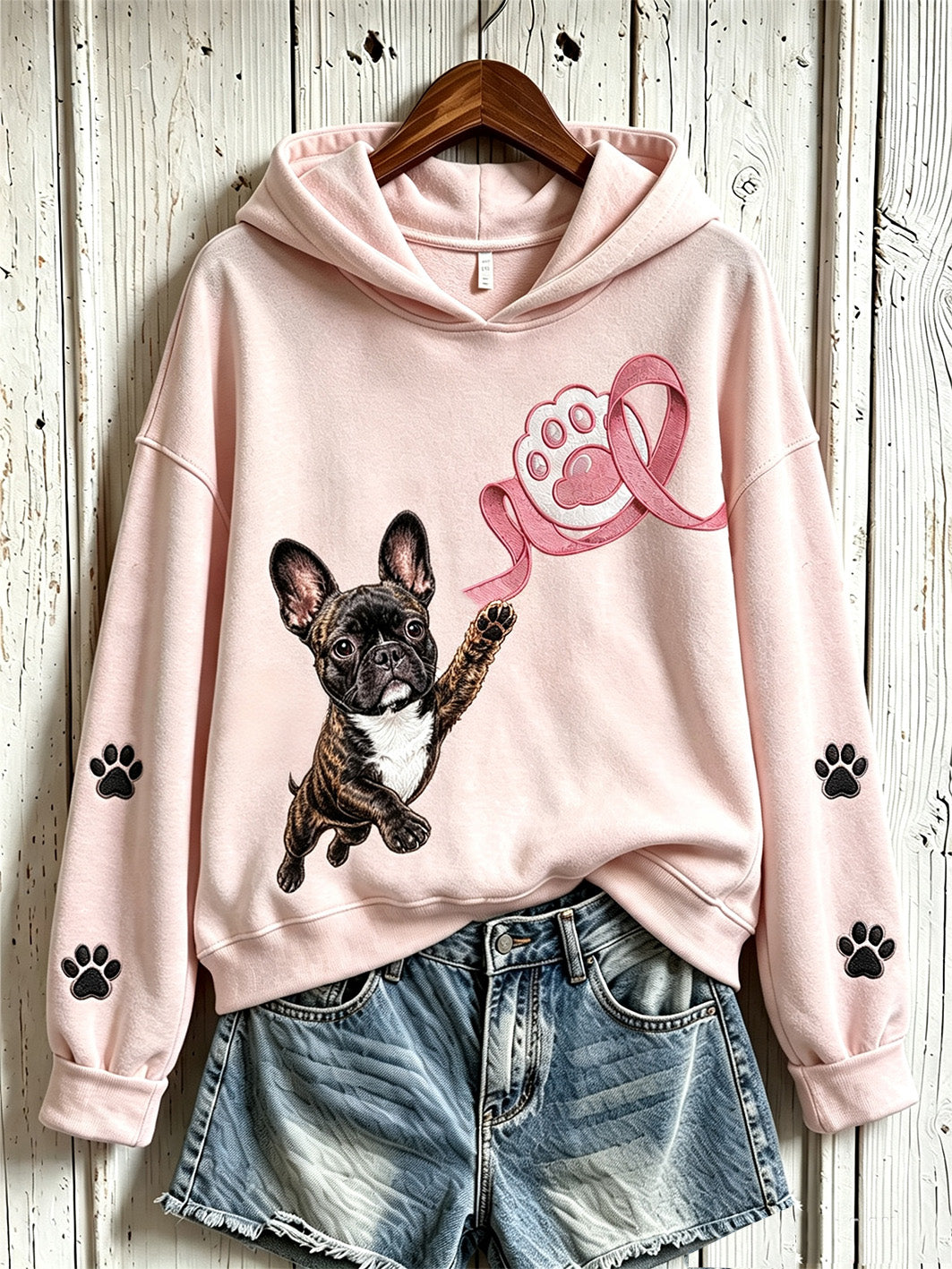 Kvindernes brystkræfttema søde hundeprint afslappet sweatshirt