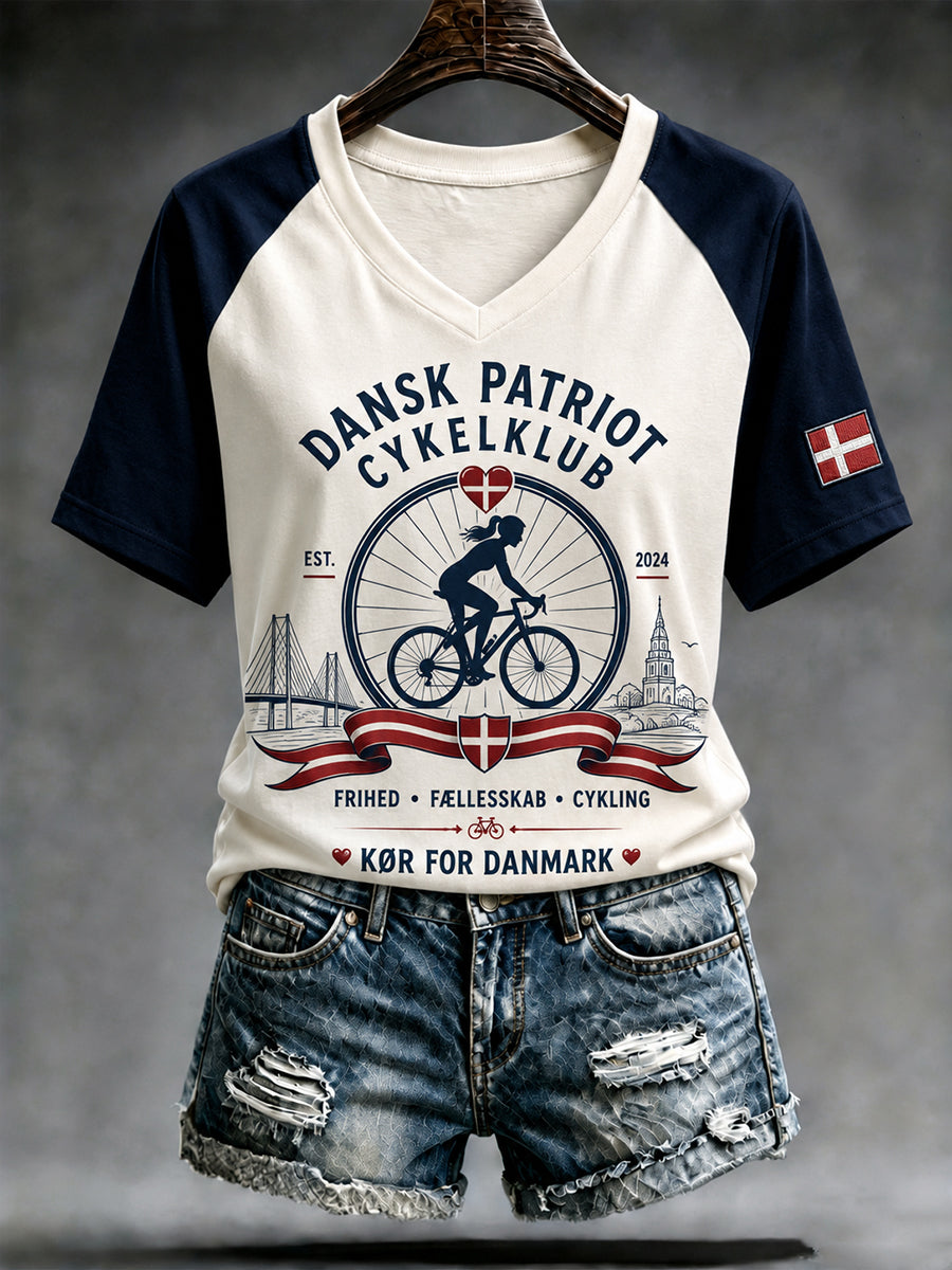 Kvindernes patriotiske sloganprint raglanærmet t-shirt