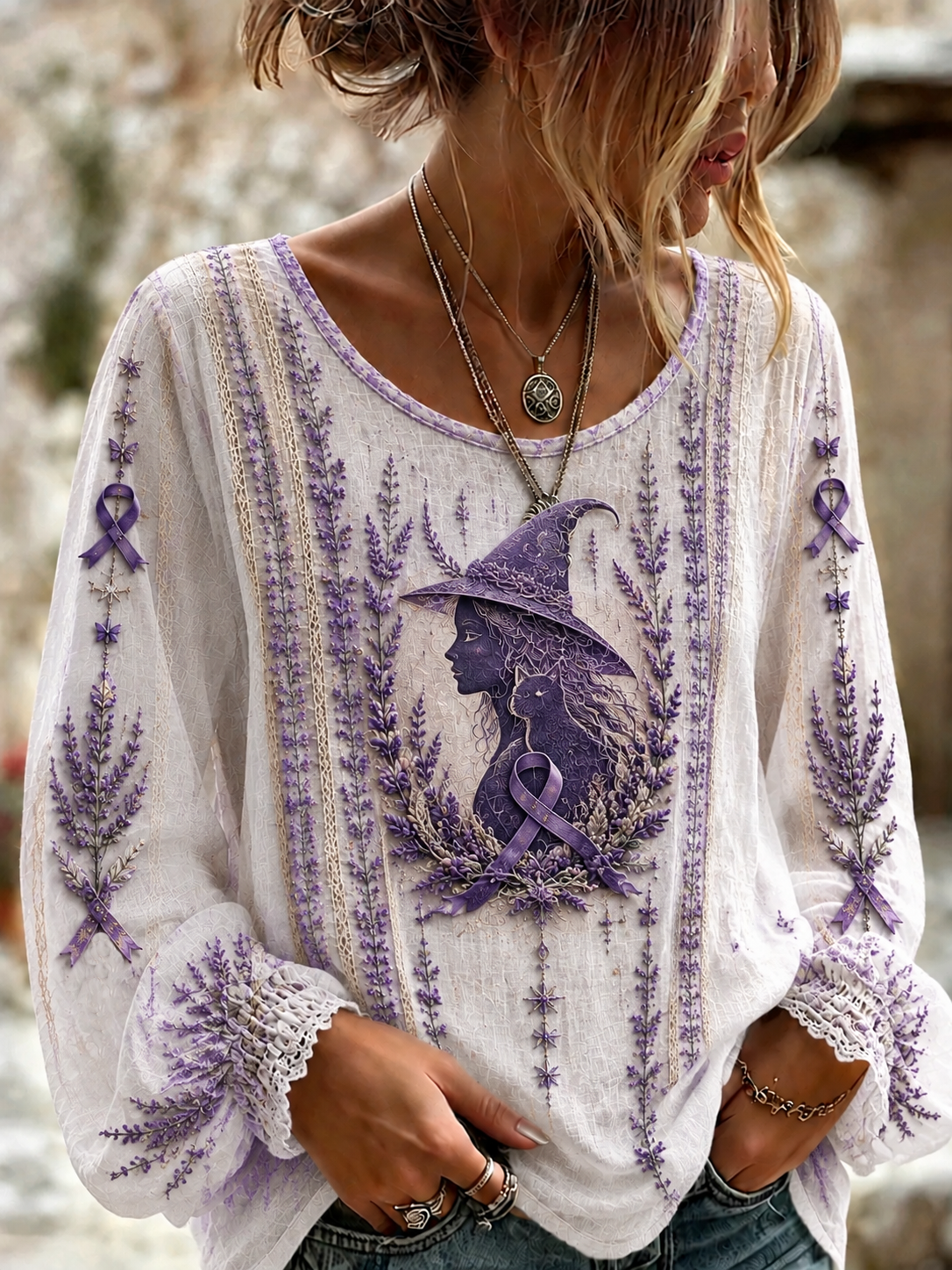 Kvinders Alzheimers bevidsthed Cotton-Linen skjorte
