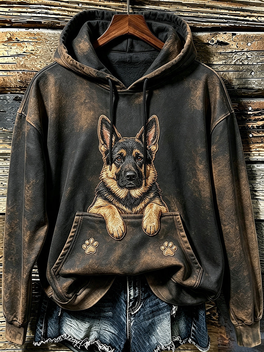 Damen niedlich Peeking Deutscher Schäferhund & Pfoten Druck Gemütlicher Hoodie