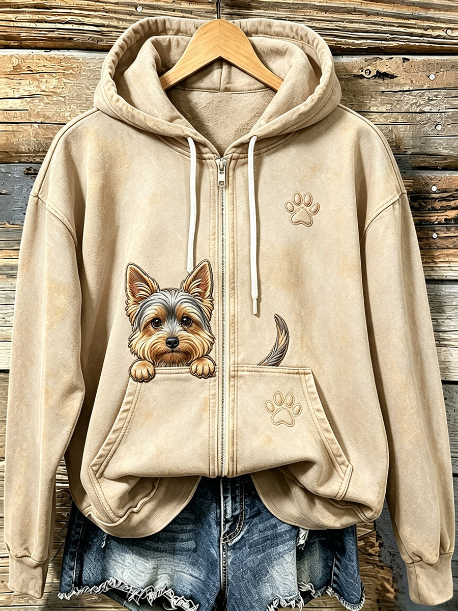 Kvinders søde Yorkie hvalp med tas Print Hyggeligt Zip-Up Hoodie udgik