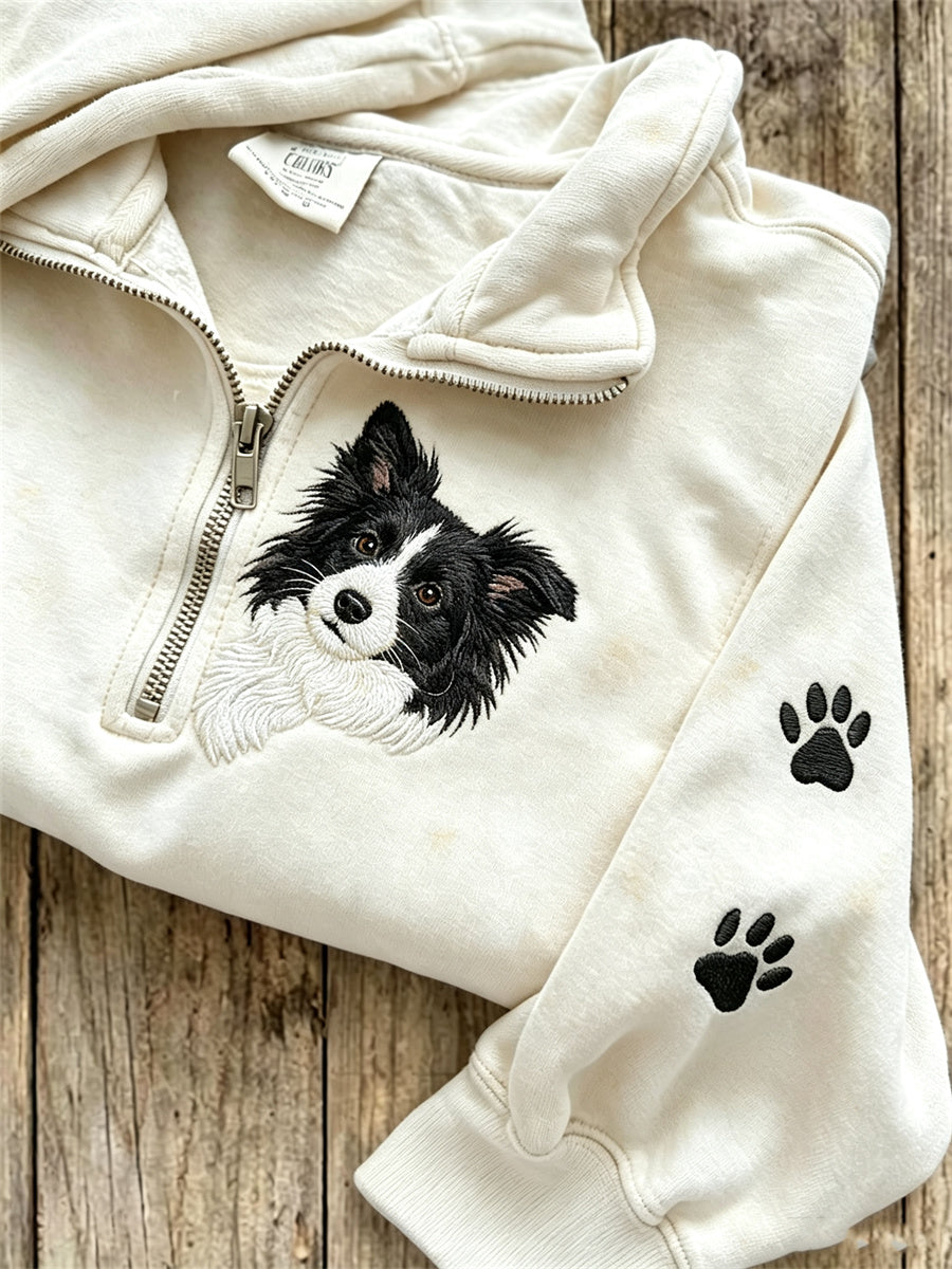 Kvinders kikende grænser Collie hund & tas Print zip op sweatshirt