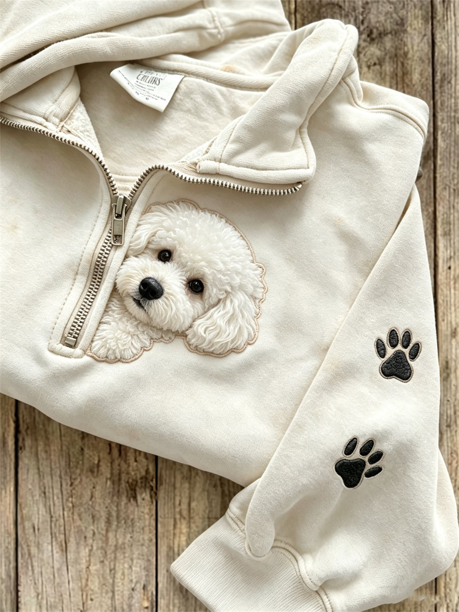 Kvinders kikende puddel hund & tas Print udskrive Zip op sweatshirt