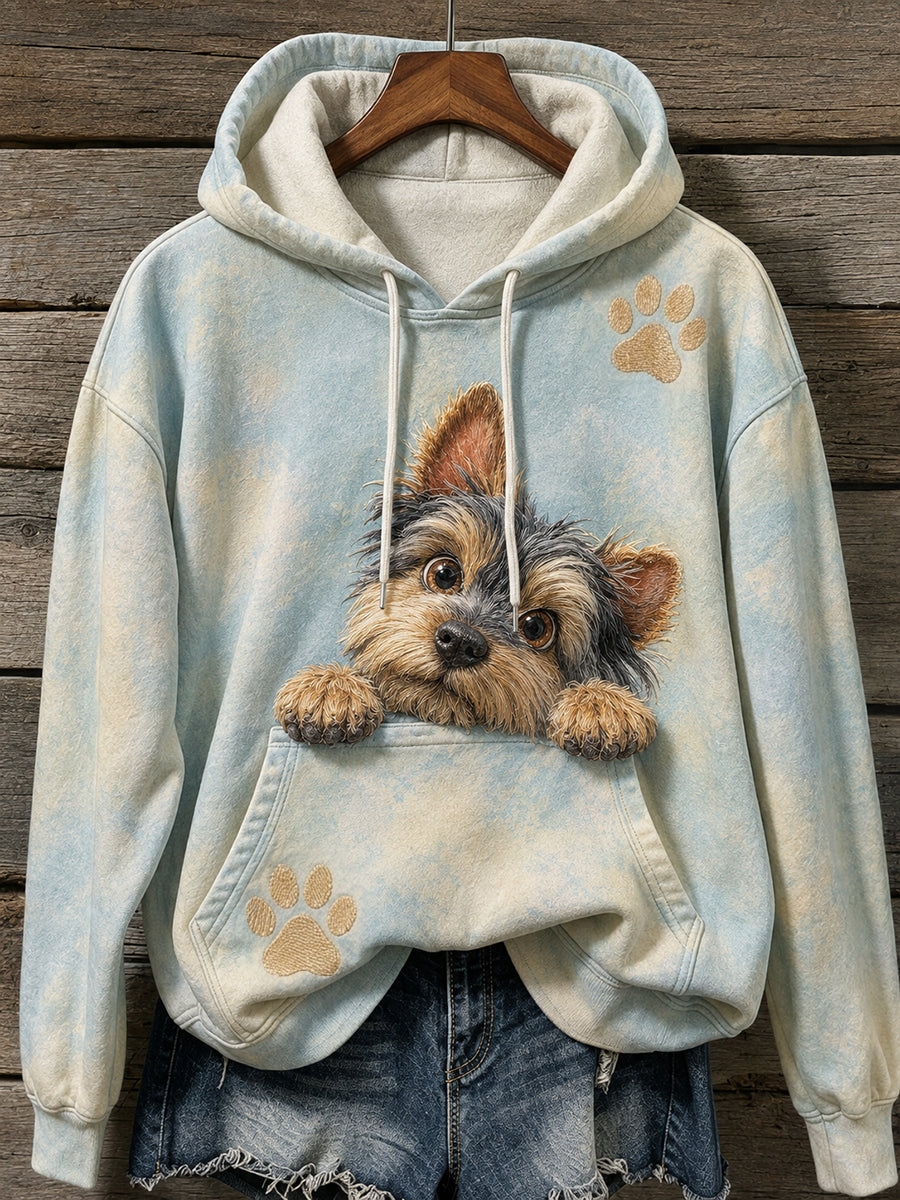 Kvinders søde Yorkie Hund & Paws Print Hyggelig hættere