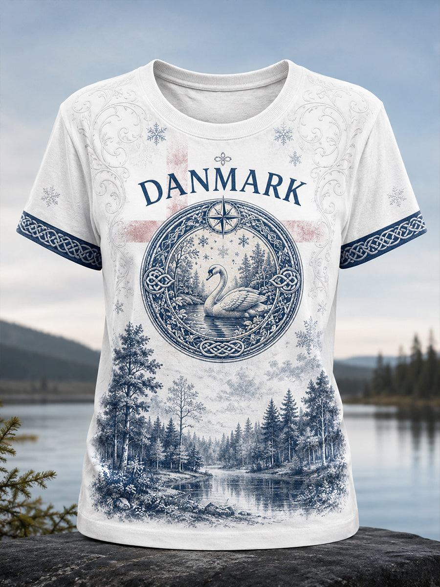Kvinders Danmark Patriotisk Kortærme T-shirt