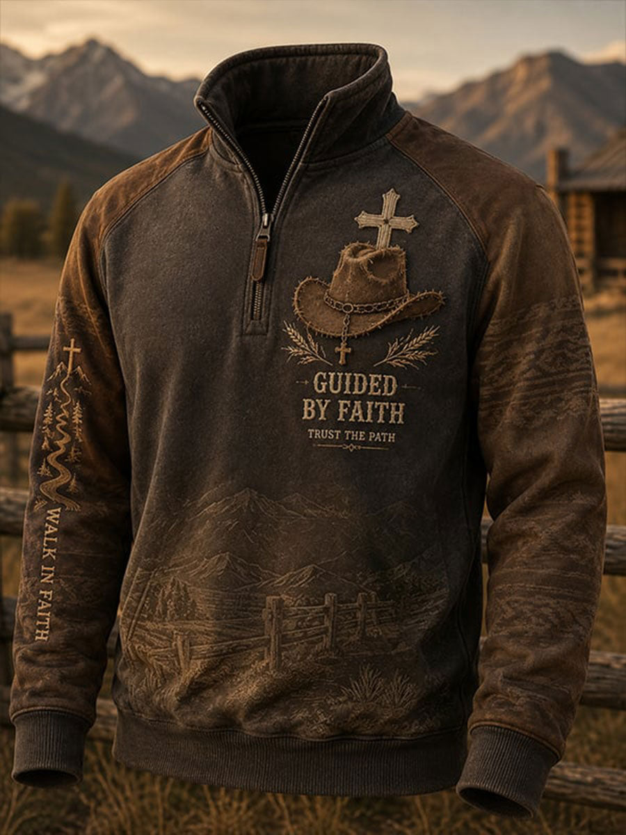 Mænds Vintage Western Zip-Up Hoodie.