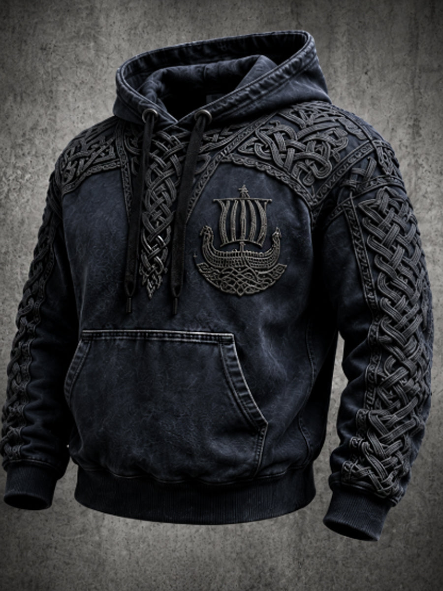 Mænds retro viking Valknut oversize hættetrøje med løse skuldre