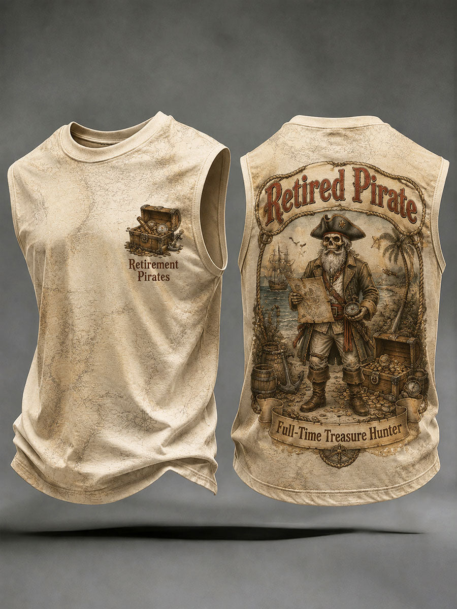 Mænds Retro "pensioneret pirat - fuld tids skattejæger" Trykte Casual Veste