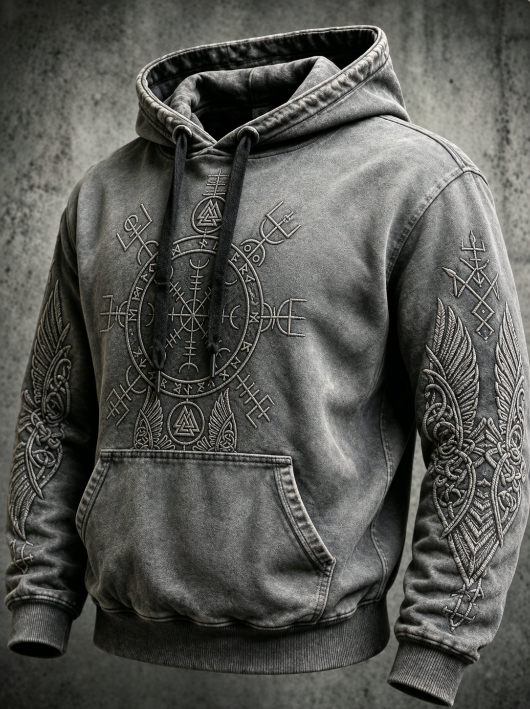 Mænds retro viking Valknut oversize hættetrøje med løse skuldre
