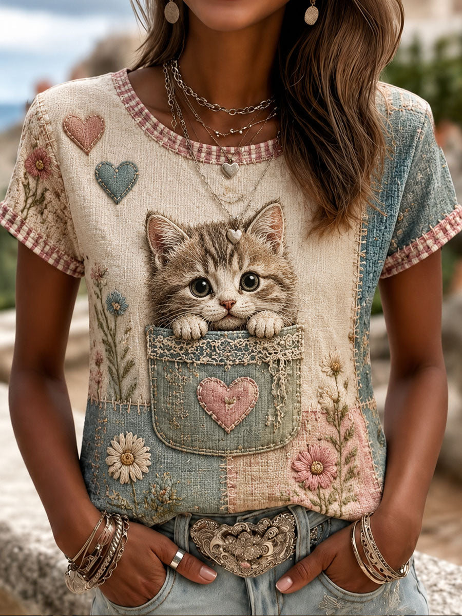 Kvinders kærlighed til katte-dag trykt afslappet t-shirt