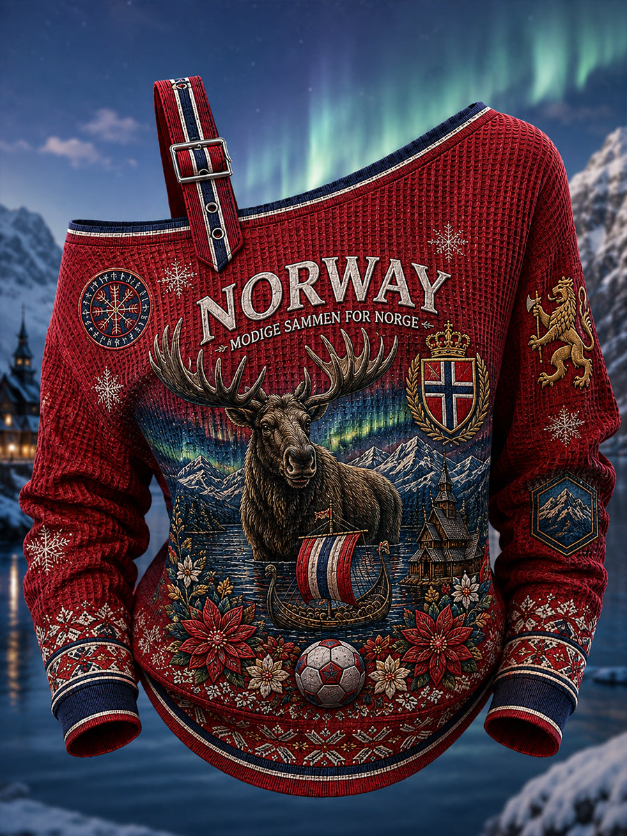 Kvinders norske fodbold Print Casual Off-Shoulder Sweatshirt