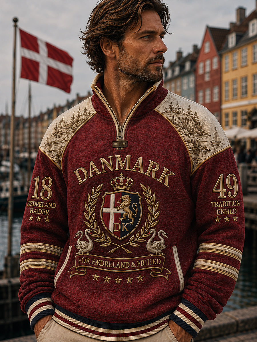 Mænds danske Patriotiske Half-Zip Stand krave Sweatshirt