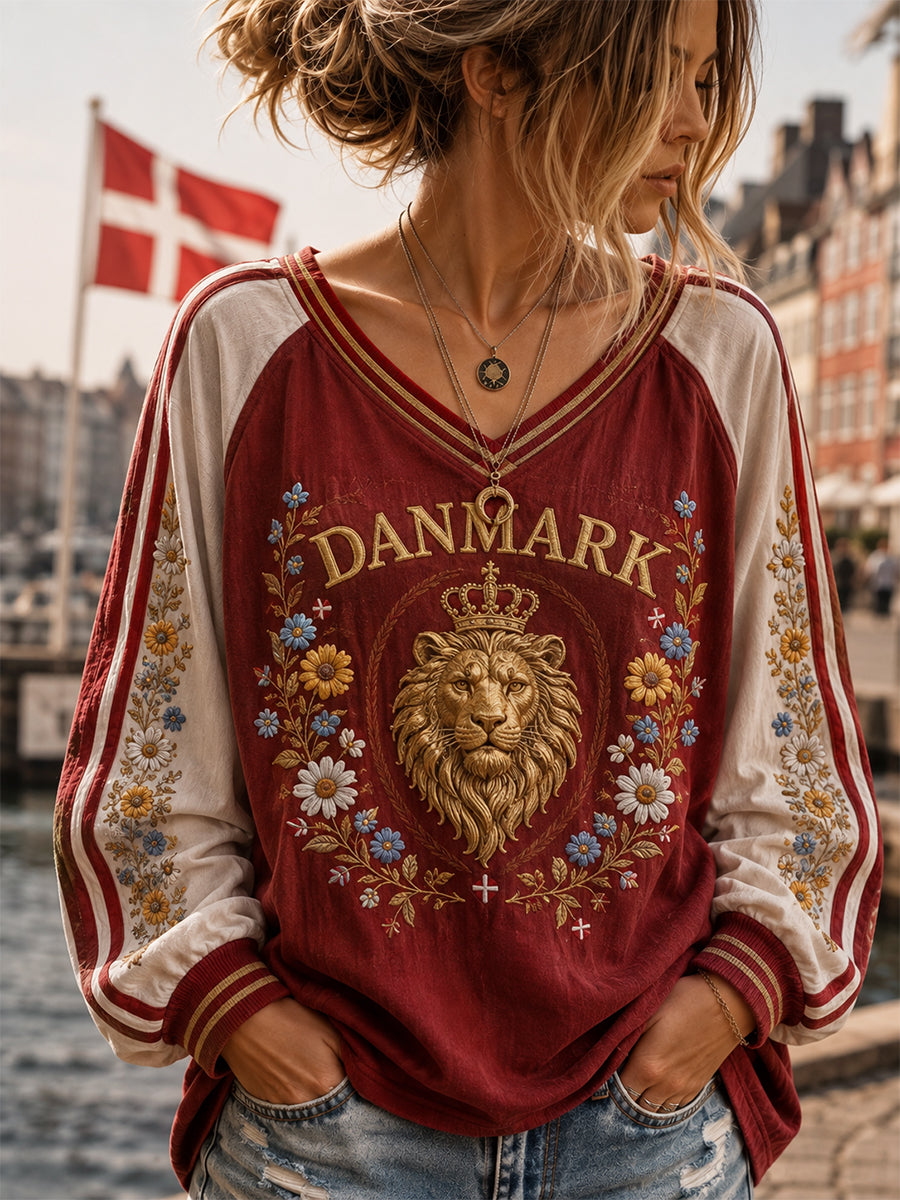 Kvinders danske Patriotiske V-hals Langærme Topp