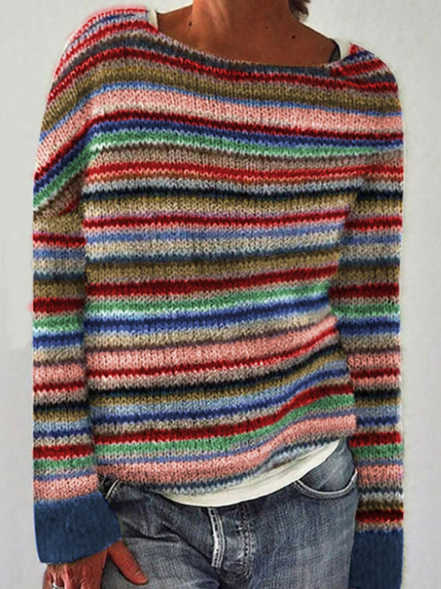 Kvindernes islandske sweater med rund hals, løs pasform og pullover-stil