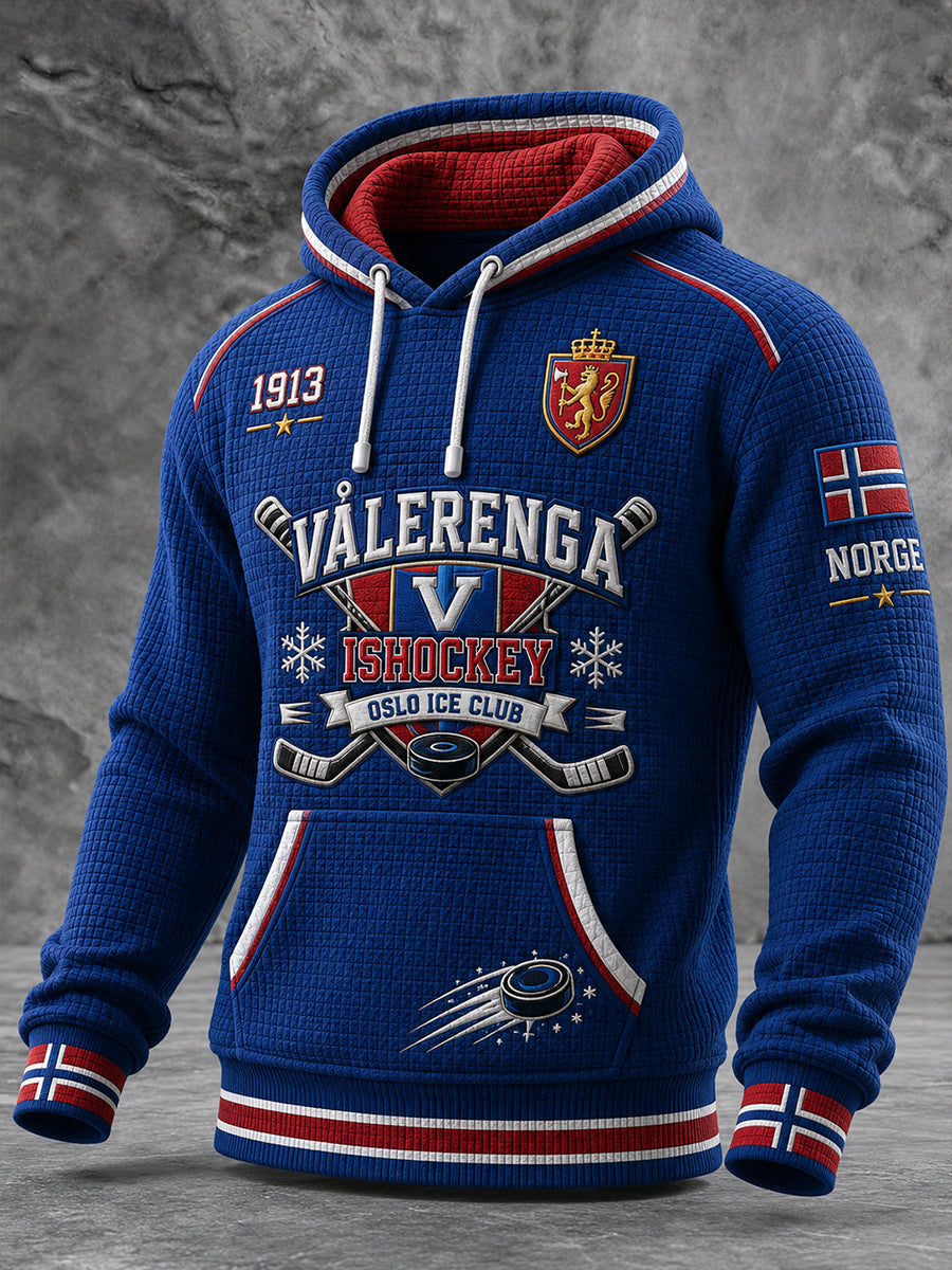 Mænds vaffelstrikket langærmet sweatshirt med ishockeymotiv