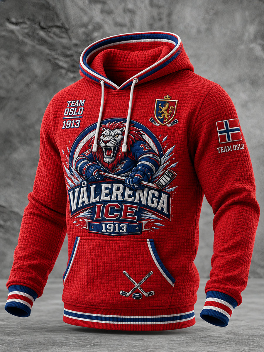 Mænds vaffel-strek langærme Sweatshirt med ishockey-tema print