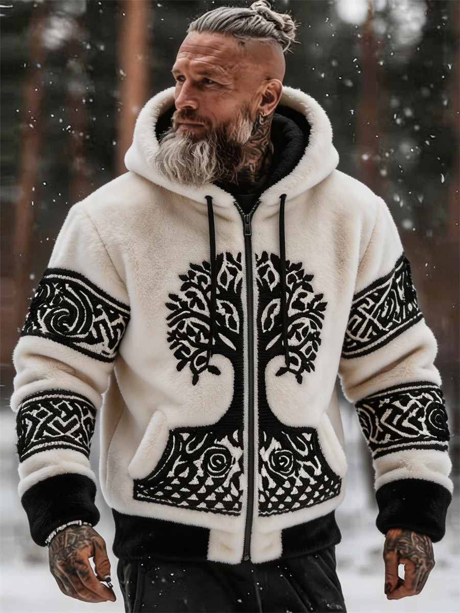 Mænds Vintage Viking træ af liv keltisk knob Print fuld zip hyggelig flannel Hoodiee