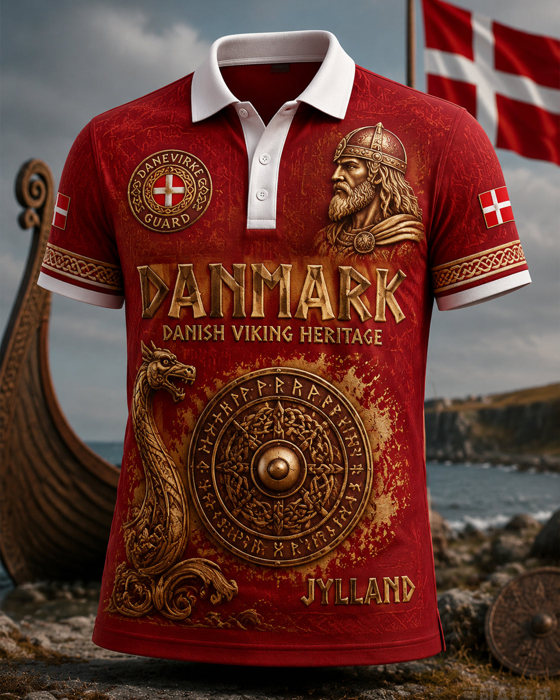 Mænds dansk Patriotisk Short-Sleeve Polo skjorte