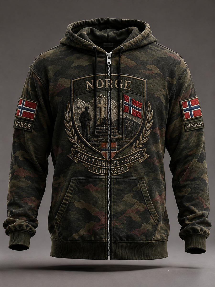 Gammelmoderne kamuflasjemønster for menn i militærstil, langermet hettegenser med glidelås