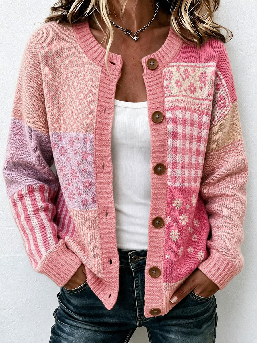 Kvinders Vintage Blomster mønster Strik Cardigan