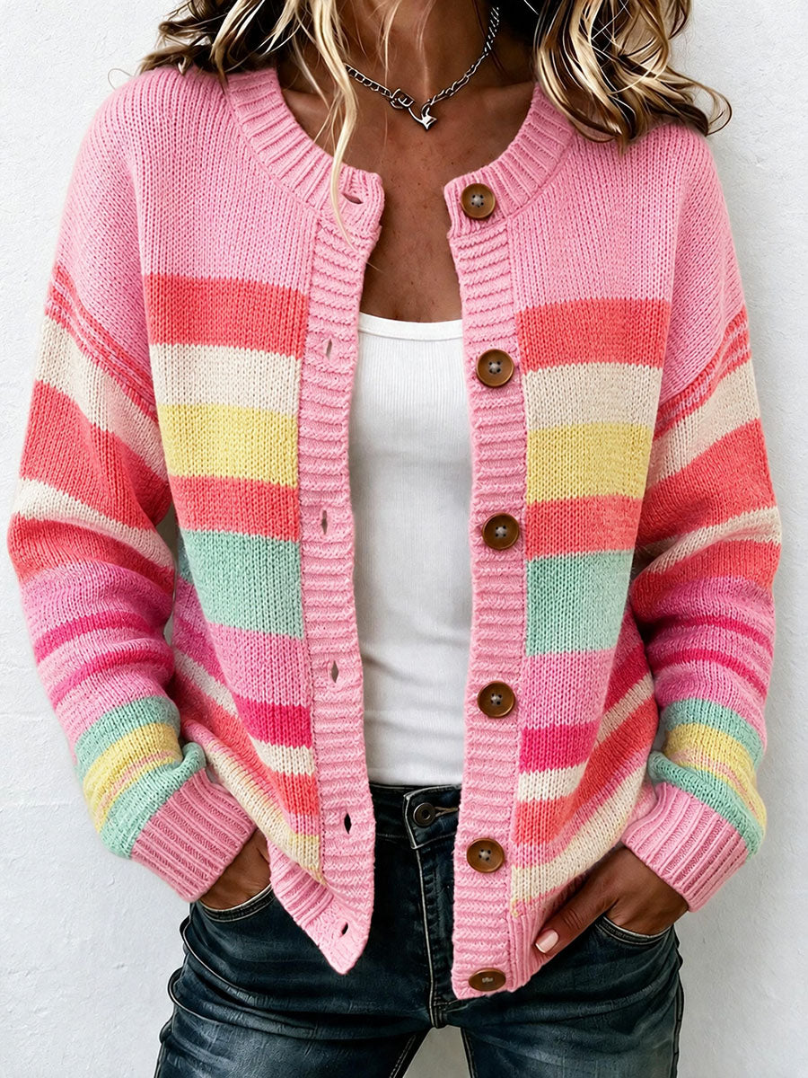 Damens stribet mønster Strik Cardigan