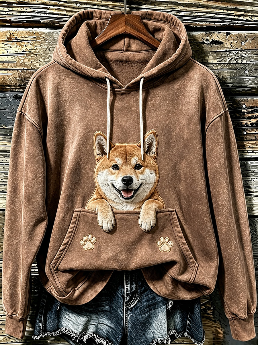 Kvinders dejlige kiggende Shiba Inu & Paws Print Hooded sweatshirt