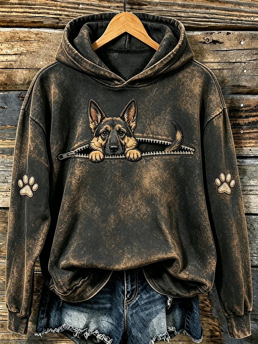 Kvinders søde kiggende tysk Shepherd & Paws Print Hooded sweatshirt