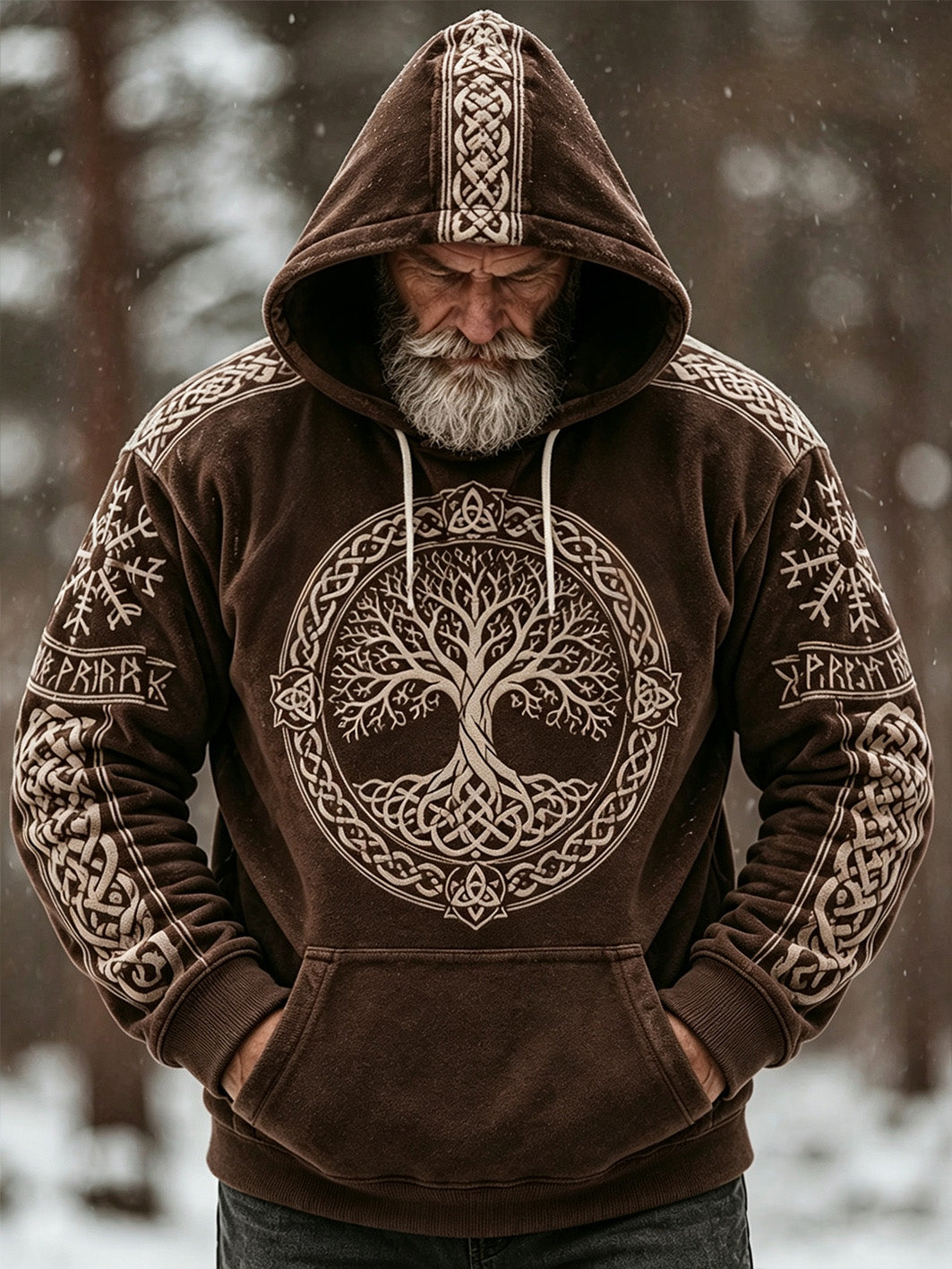 Mænds retro viking-keltsk mønsterdesign afslappet flanell-hættetrøje