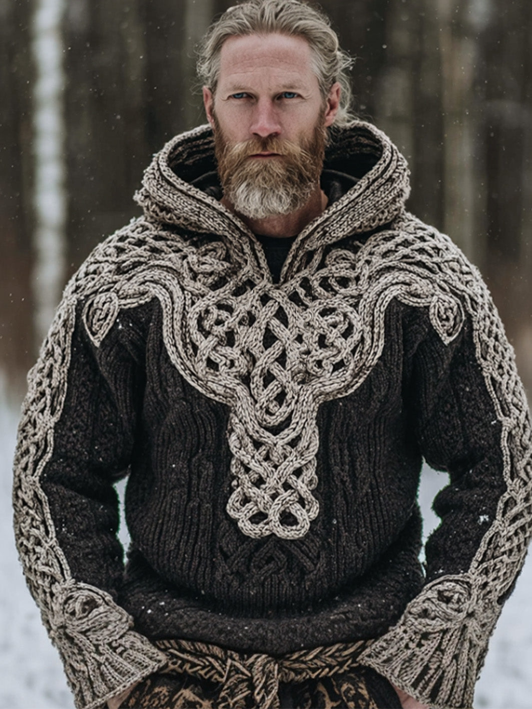Mænds retro Viking Celtic knude mønster design afslappet hætte imitation trøje
