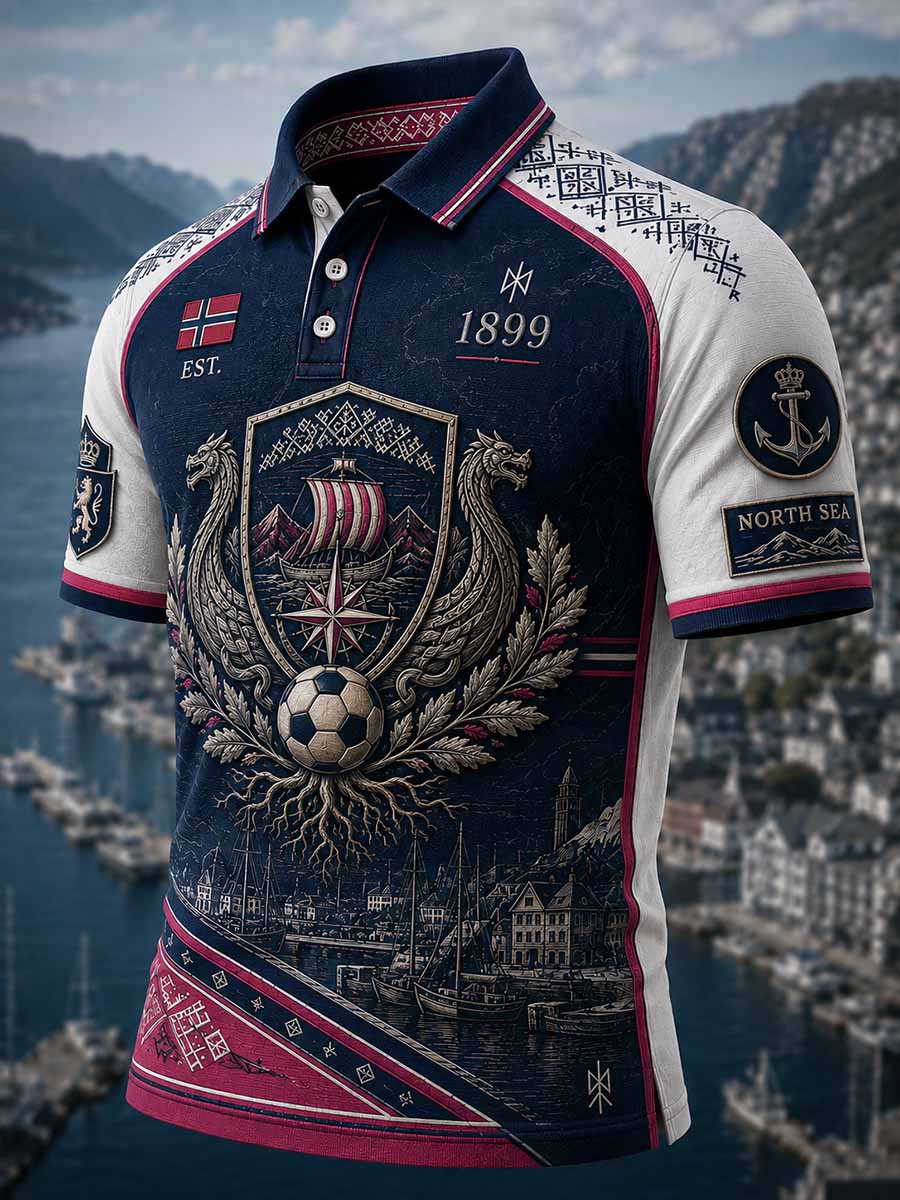 Vintage fotballagsgrafikk på herrepolo