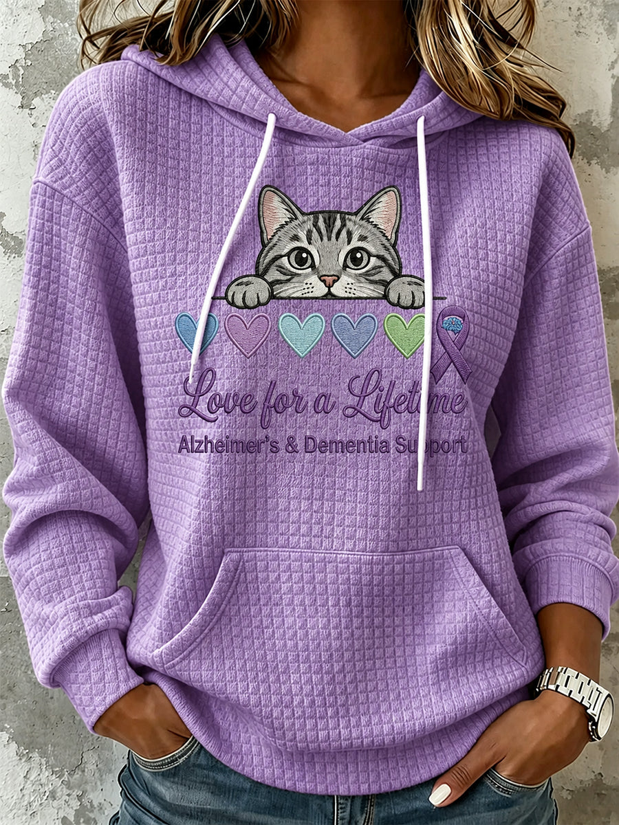 Kvinders lilla bånd kiggende kat Print Comfy Hooded sweatshirt