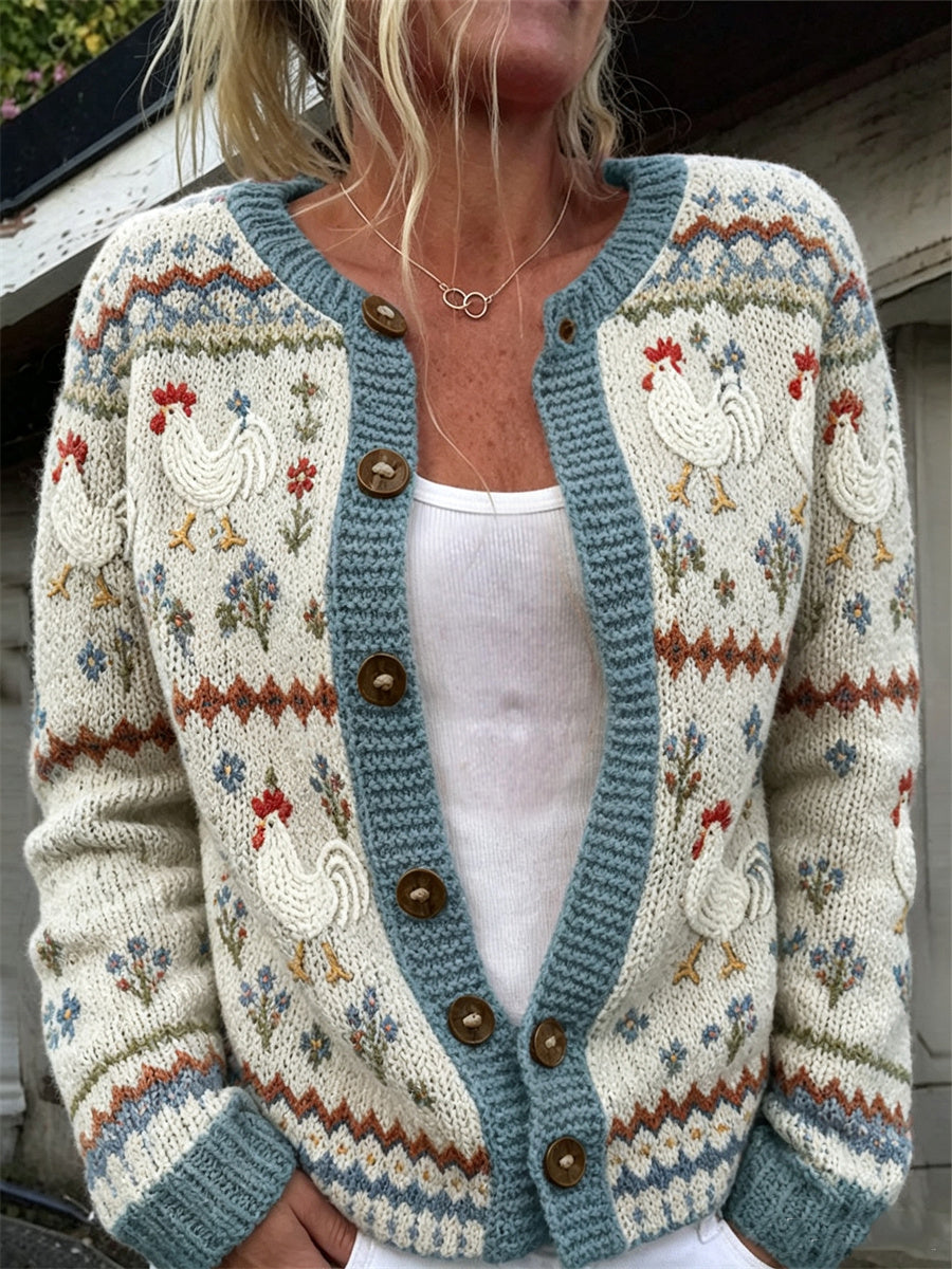 Kvinders Vintage Farm Haner Blomster Isle Print hyggelig Cardigan