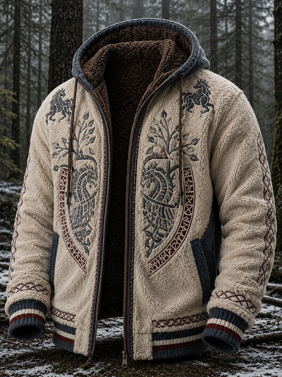 Mænds retro vikingulv totem keltisk stil flannel varm hættetrøje