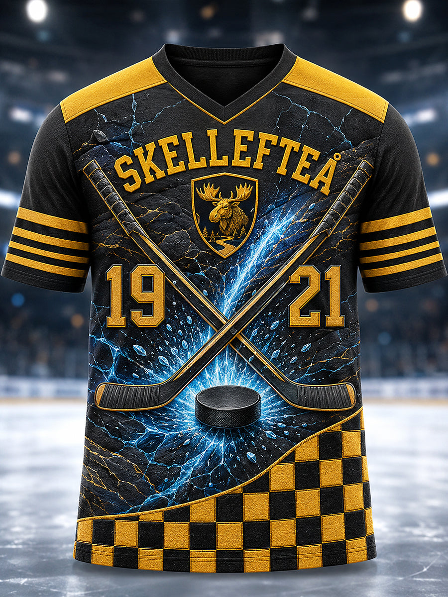 Herrskjorta med tryckt vintagemode från Skellefteå AIK, löst sittande kortärmad t-shirt